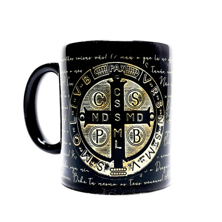 CANECA DE CERÂMICA - SÃO BENTO - PRETA E DOURADA