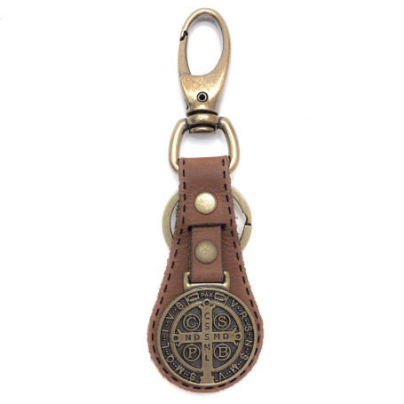 CHAVEIRO DE COURO - SÃO BENTO - METAL DOURADO