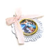 MEDALHÃO DE BERÇO PRATA - ANJO DA GUARDA - FITA ROSÊ