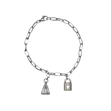 PULSEIRA DE AÇO COM MEDALHA PRATA VELHA - NOSSA SENHORA APARECIDA