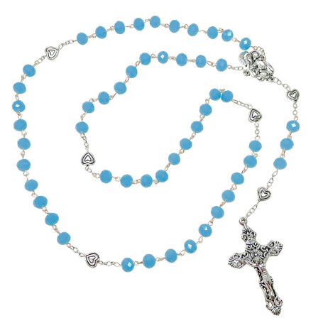 TERÇO DE CRISTAL - NOSSA SENHORA - CORAÇÃO - AZUL