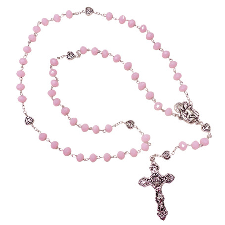 TERÇO DE CRISTAL - NOSSA SENHORA - CORAÇÃO - ROSA