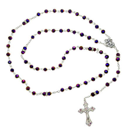 TERÇO DE CRISTAL - NOSSA SENHORA COM MENINO JESUS - ROXO