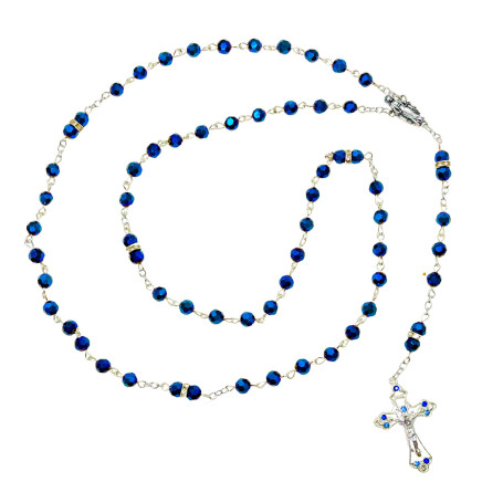 TERÇO DE CRISTAL - NOSSA SENHORA DAS GRAÇAS - AZUL
