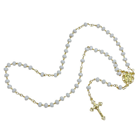 TERÇO DE CRISTAL - NOSSA SENHORA DAS GRAÇAS - BRANCO