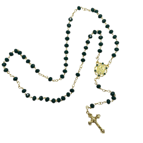 TERÇO DE CRISTAL - NOSSA SENHORA DAS GRAÇAS - VERDE ESCURO