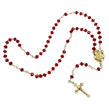 TERÇO DE CRISTAL - NOSSA SENHORA DAS GRAÇAS - VERMELHO