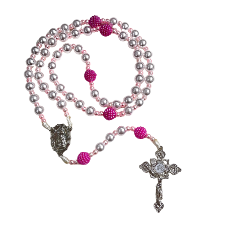 TERÇO DUAS PÉROLAS - ROSA
