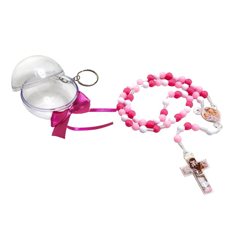 TERÇO INFANTIL - ACRÍLICO - COM CHAVEIRO PORTA TERÇO - ROSA