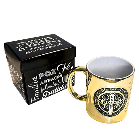 CANECA DE CERÂMICA - SÃO BENTO - ESPELHADA DOURADA