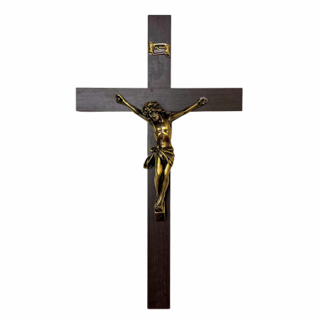 CRUCIFIXO DE MADEIRA ESCURA 45X25 - DOURADO