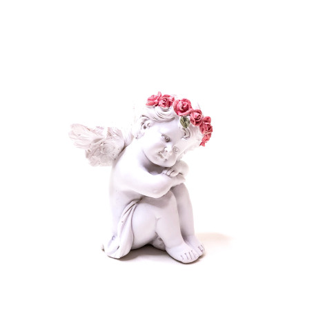 ANJO COM COROA DE FLORES - ROSA