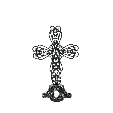 CRUCIFIXO DE METAL ARAMADO COM STRASS