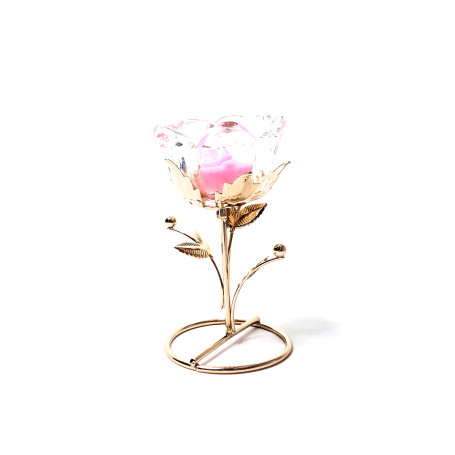 CASTIÇAL DE VIDRO - FLOR - COM VELA