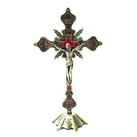 CRUCIFIXO DE MESA - OURO VELHO - 33CM