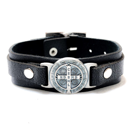 PULSEIRA DE COURO DUPLA - SÃO BENTO - PRETA
