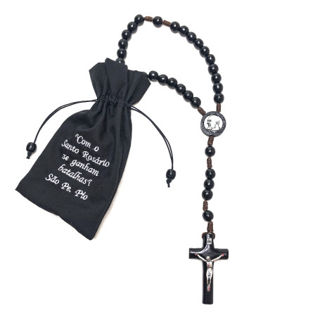 TERÇO DE MADEIRA - PADRE PIO - COM SAQUINHO PRETO