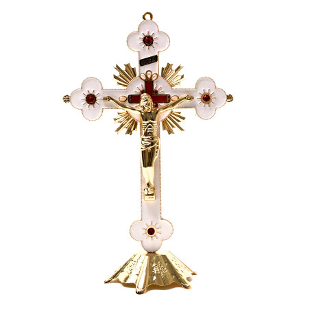 CRUCIFIXO DE METAL RESINADO - DOURADO E BRANCO